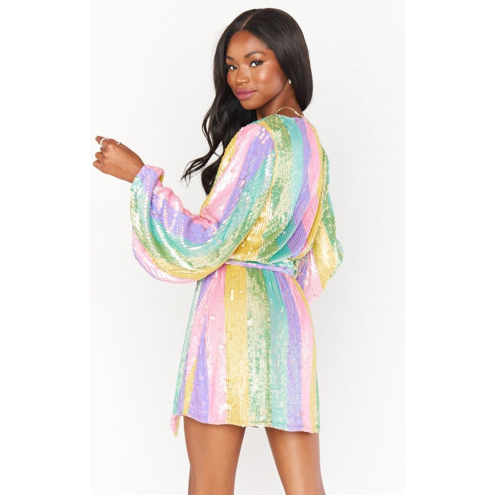 Show Me Your Mumu Wear Me Out Dress In Rainbow Stripe Sequins S - Picture 12 of 13